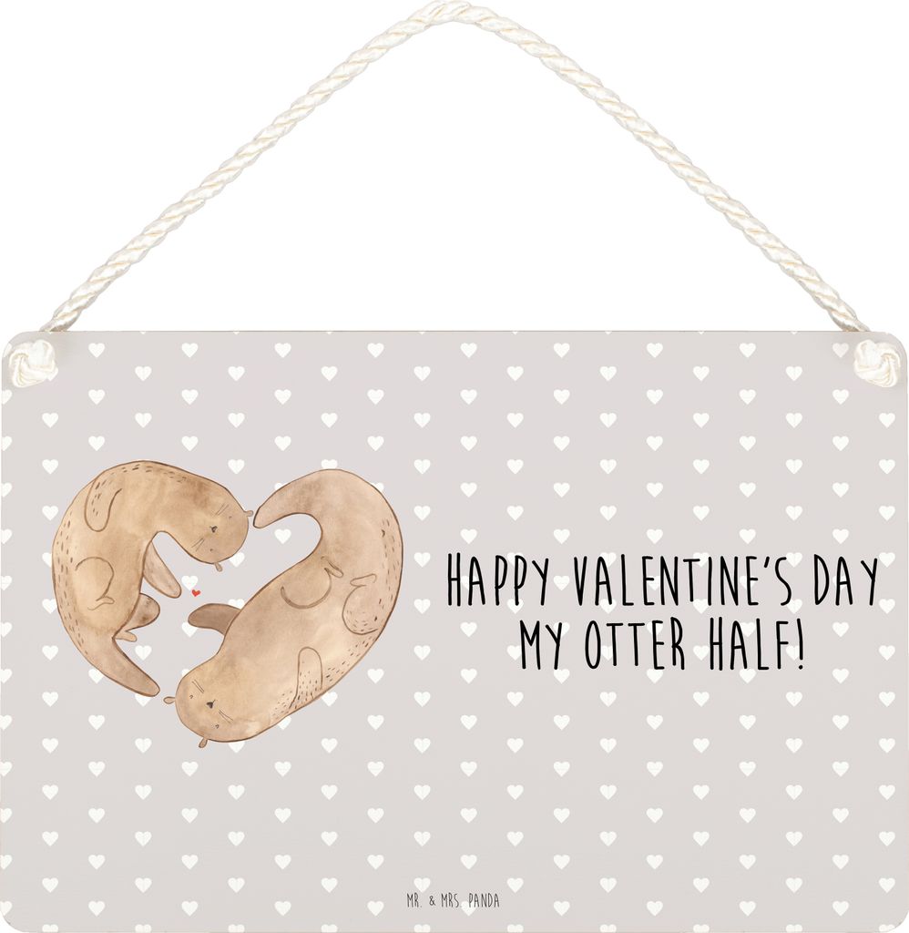 Mr. & Mrs. Panda Wandbild Holz Otter Valentine DIN A5 - Grau Pastell - Geschenk, Hochzeitstag, Jahrestag, wandtafel, Holzschild, Valentinstag, klei...