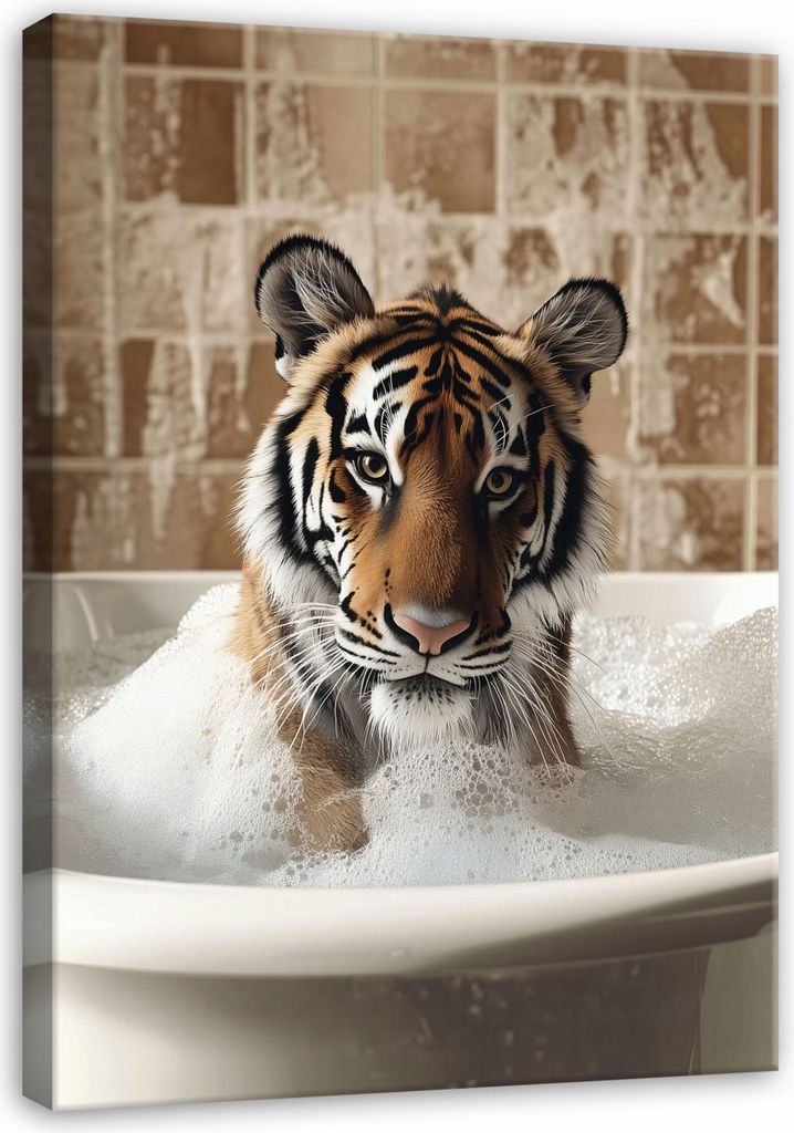 Leinwandbild - Bilder Badezimmer Tiger Abstrakt - 60x40 cm - Leinwandbilder Wandbild XXL Wanddekoration Design