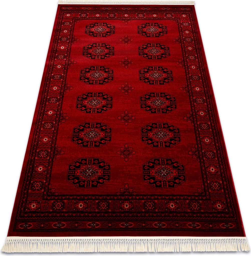 ORIENT 6871 Teppich burgund / schwarz Rahmen, klassisch, Ornament, mit Fransen rot 300x400 cm