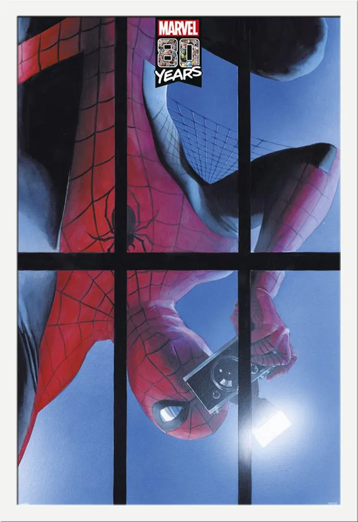 Affiche Marvel Spider-Man 80 ans 61x91,5 cm avec Cadre Blanc en MDF