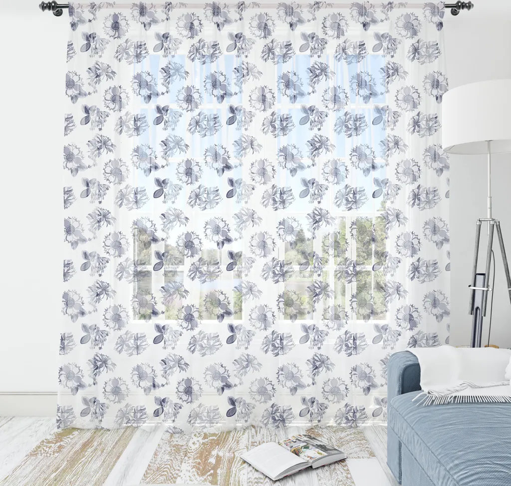 Arazzo Moderno Floreale ABAKUHAUS - 210x274 cm Satin Blu Indaco