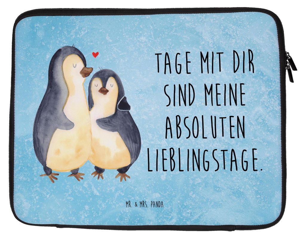 Mr. & Mrs. Panda Laptop Tasche Pinguin umarmen 20 x 28 cm - Eisblau - Geschenk, Laptoptasche, Hülle, Hochzeitstag, Computertasche, Hochzeitsgesche...