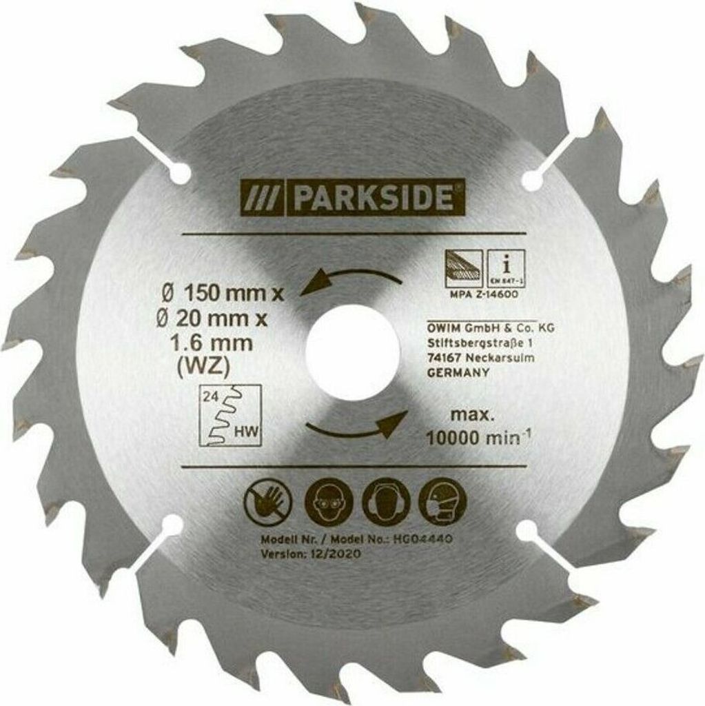 Parkside HM  150 mm x 20/16 x 24 Z Sägeblatt WZ TCT Produktbild 