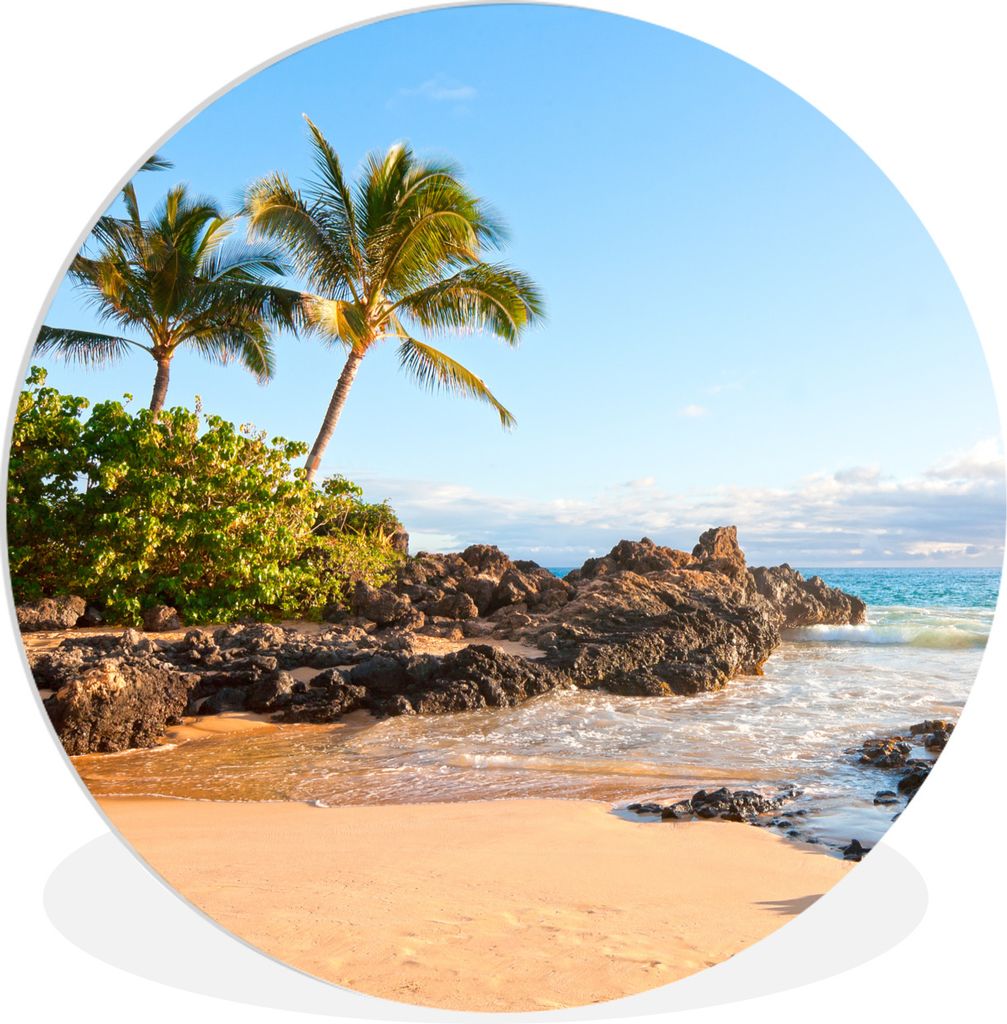 MuchoWow Rundes Wandbild - Runde Bilder Tropische Palmen am Strand von Maui Ø 60 cm Kreis Wanddekoration Kunststoff - Wandkreis - Wandschmuck - ...