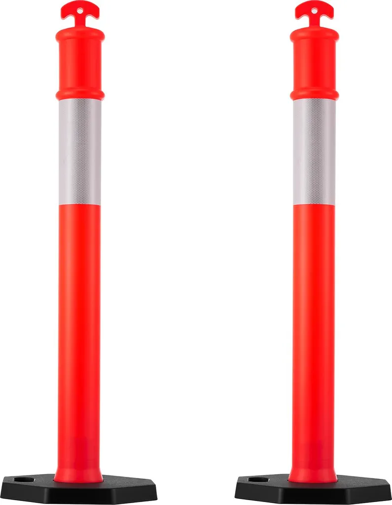 Poteaux de Signalisation Rouge avec Bandes Réfléchissantes et Socle Robuste