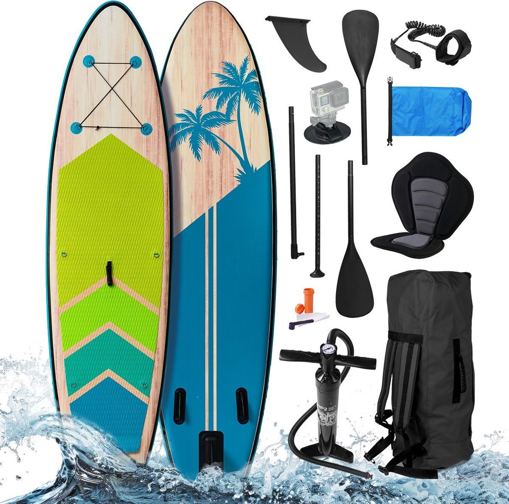 BRAST SUP Board Tropic | Aufblasbares Stand up Paddle Set | 320x81x15cm | inkl. Sonderzubehör | 2in1 Paddel Kajak-Sitz Action-Cam-Halterung Fußsc...