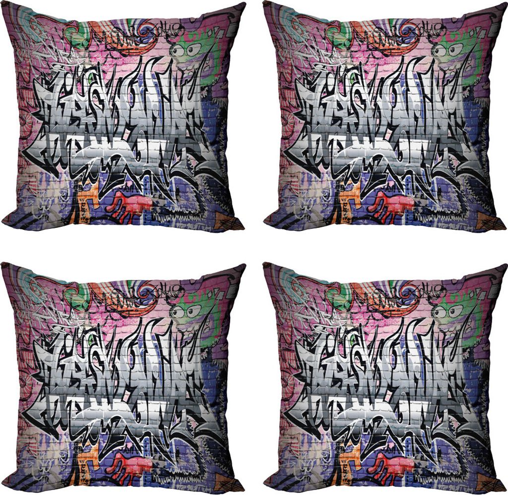 ABAKUHAUS Ziegelwand Kissenbezug Set (4 Stück), Graffiti Grunge Wall Art, Moderner Doppelseitiger Digitaldruck, 45 cm x 45 cm, Mehrfarbig