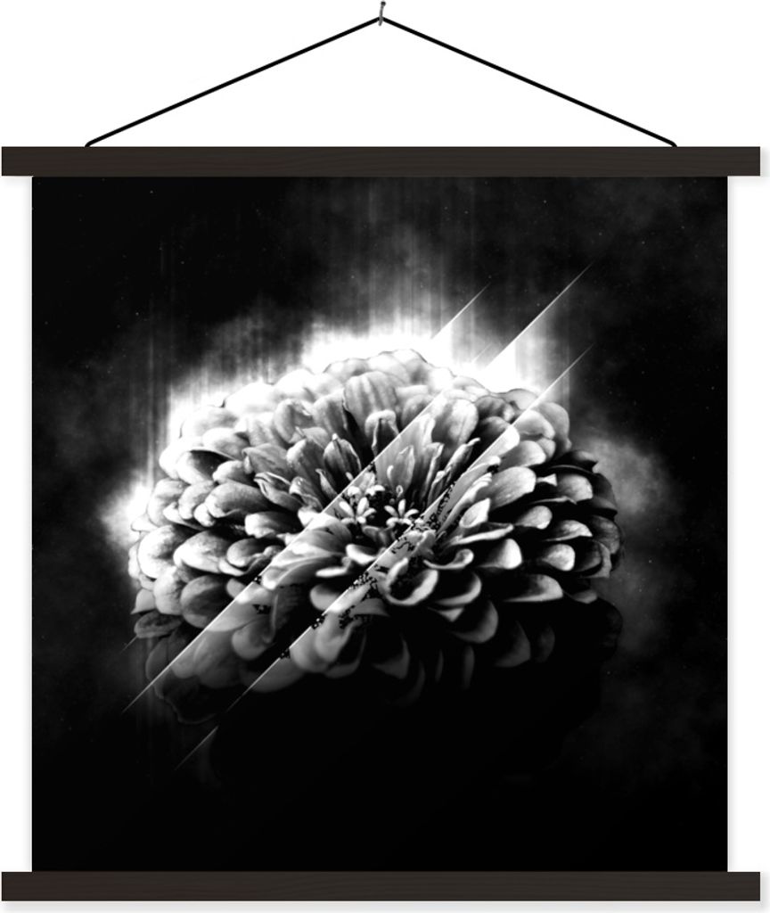 MuchoWow Textilposter Rosen - Blumen - Licht - Schwarz - Weiß 120x120 cm mit schwarzem Rahmen - Aufhängungsset