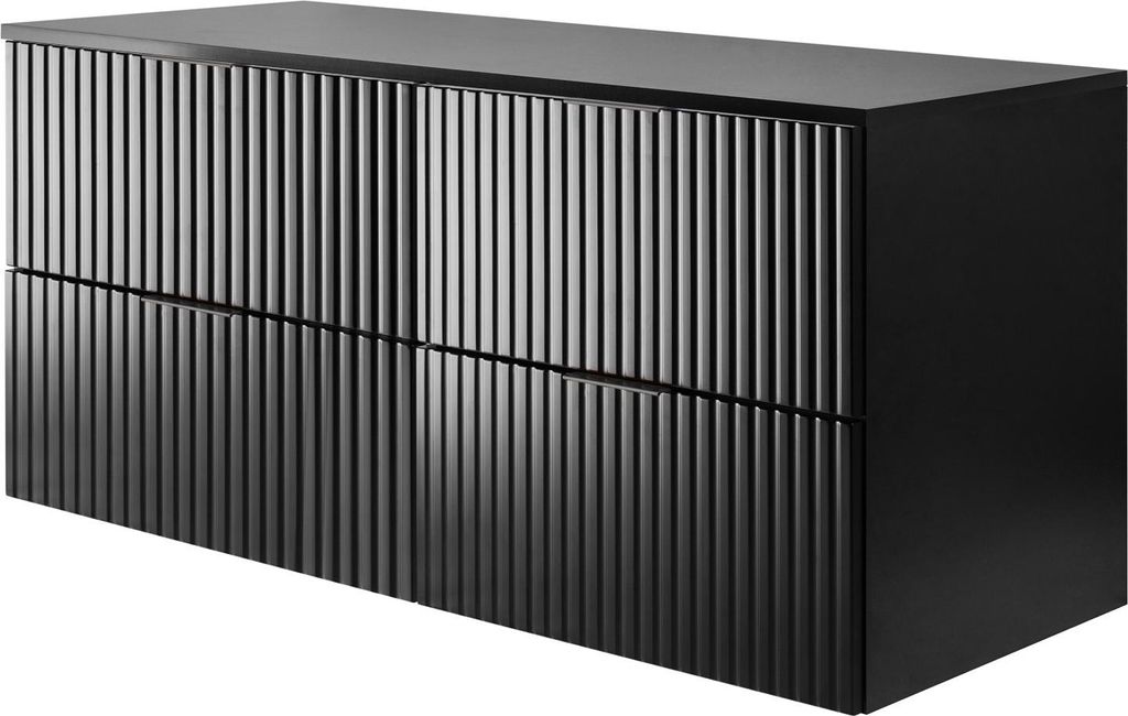 Waschtischunterschrank, Mattschwarz, 120 (2 x 60) x 57 x 46 cm, schwarzer Griff + Arbeitsplatte