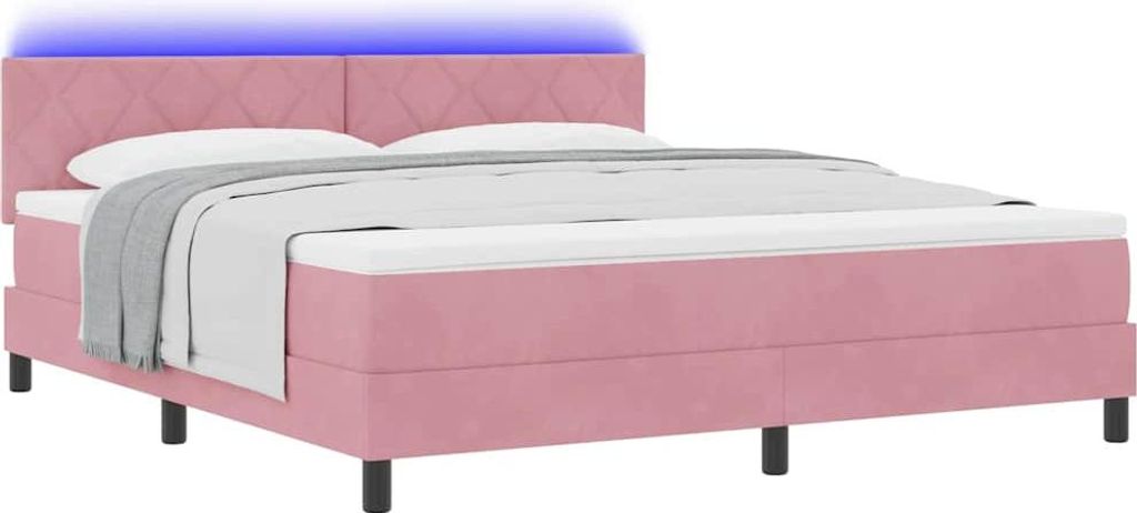 LED Boxspringbett mit Matratze mit LED Rosa 180 x 200 cm Samt
