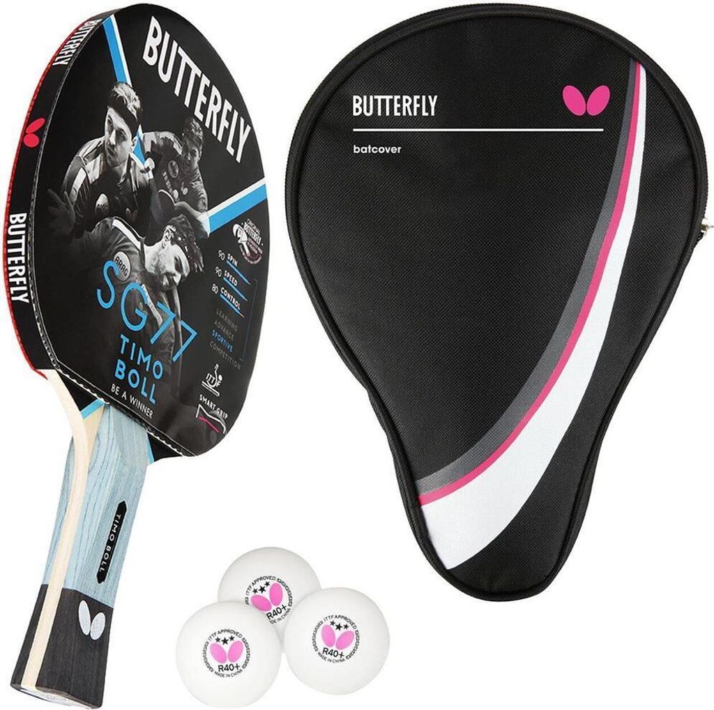 Butterfly 1x Timo Boll SG77 Tischtennisschläger + Tischtennishülle Drive Case + 3x 40+ 3*** Tischtennisbälle