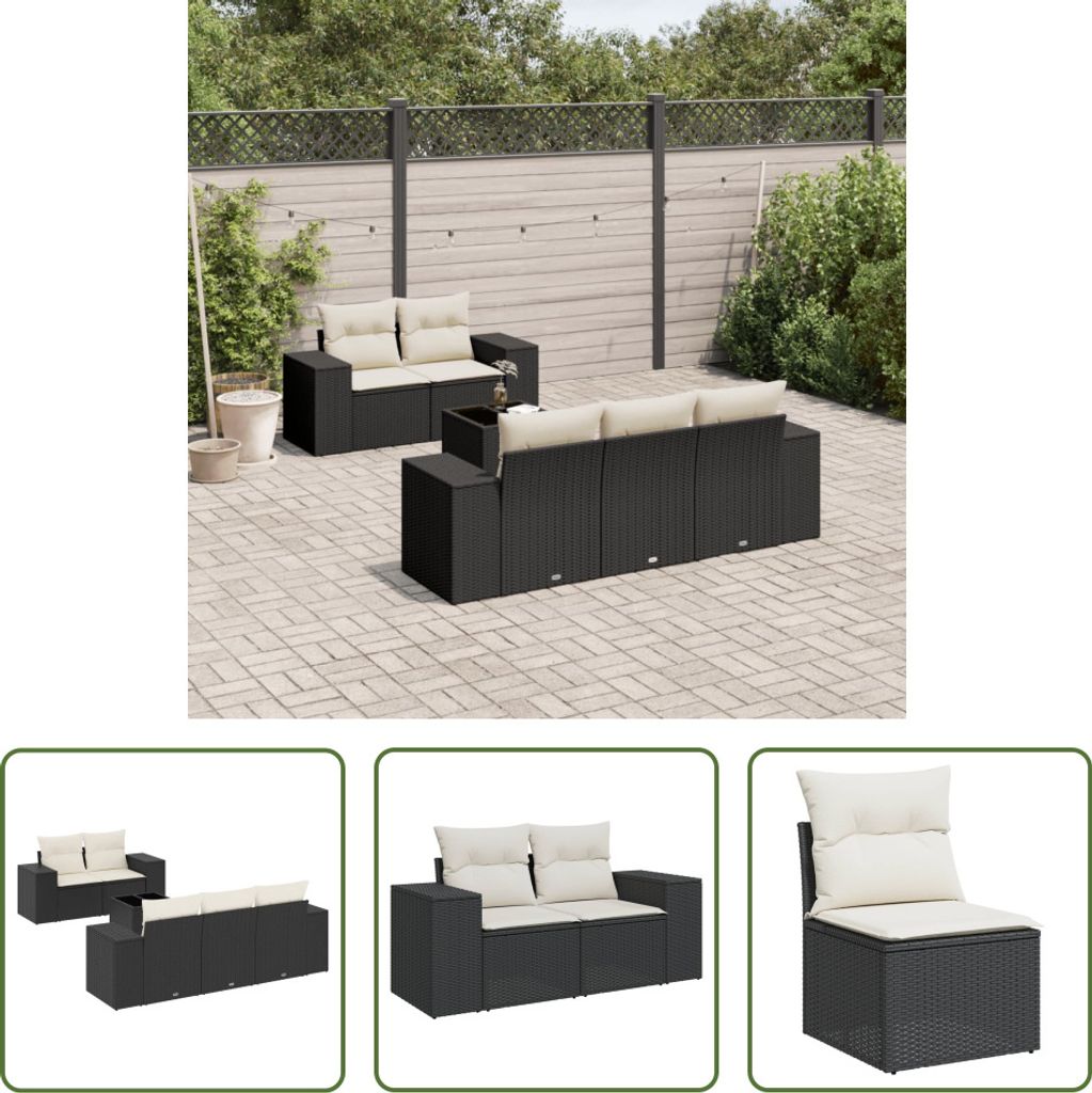 The Living Store 6-tlg. Garten-Sofagarnitur mit Kissen Schwarz Poly Rattan