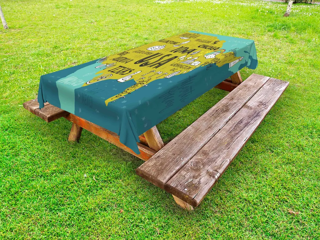 Tovaglia Outdoor ABAKUHAUS Mappa USA 145x265 cm Giallo Verde Seafoam