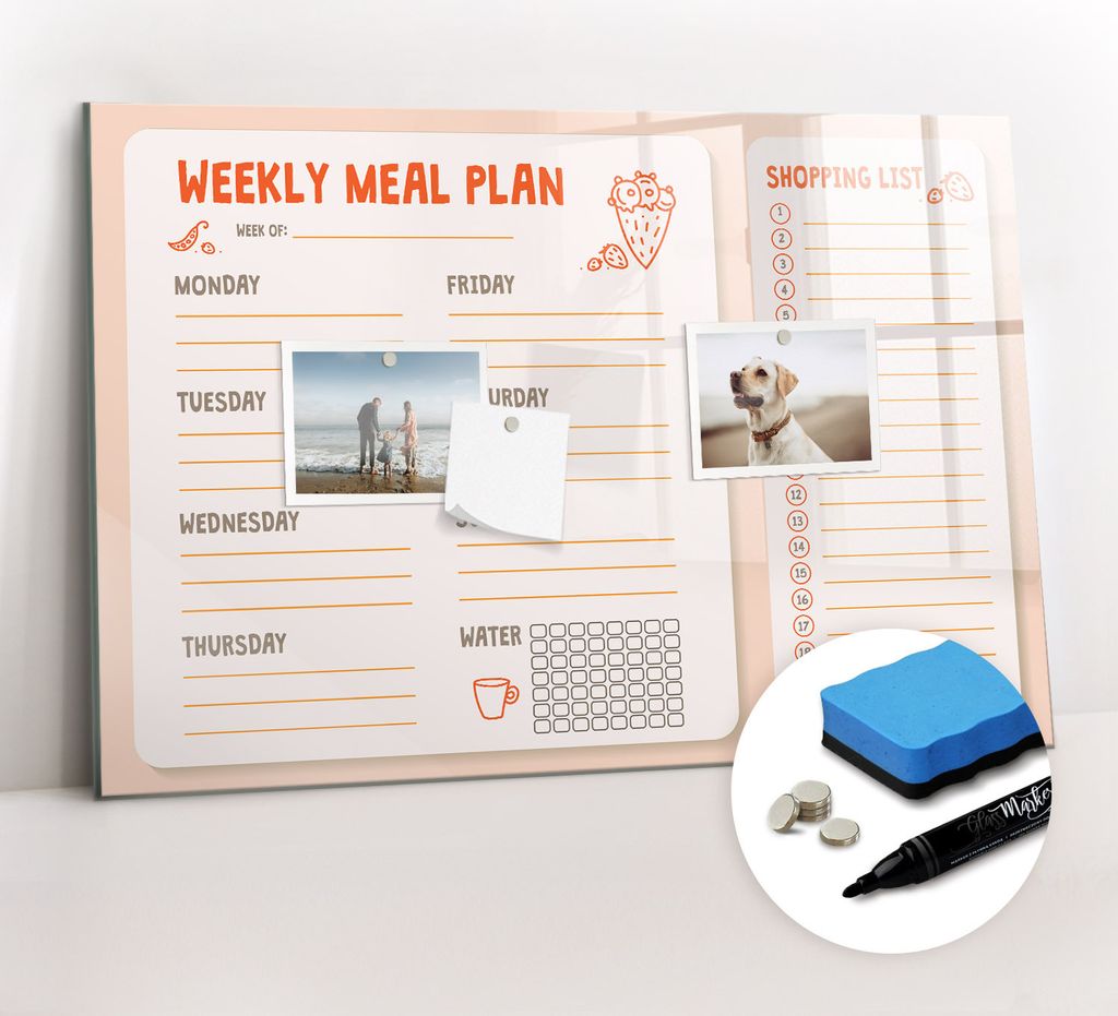 Magnetpinnwand Memoboard - Zubehörsatz - Schwarzer Marker + Schwamm + Magnete - 60 x 40 cm - Retro-Speiseplaner