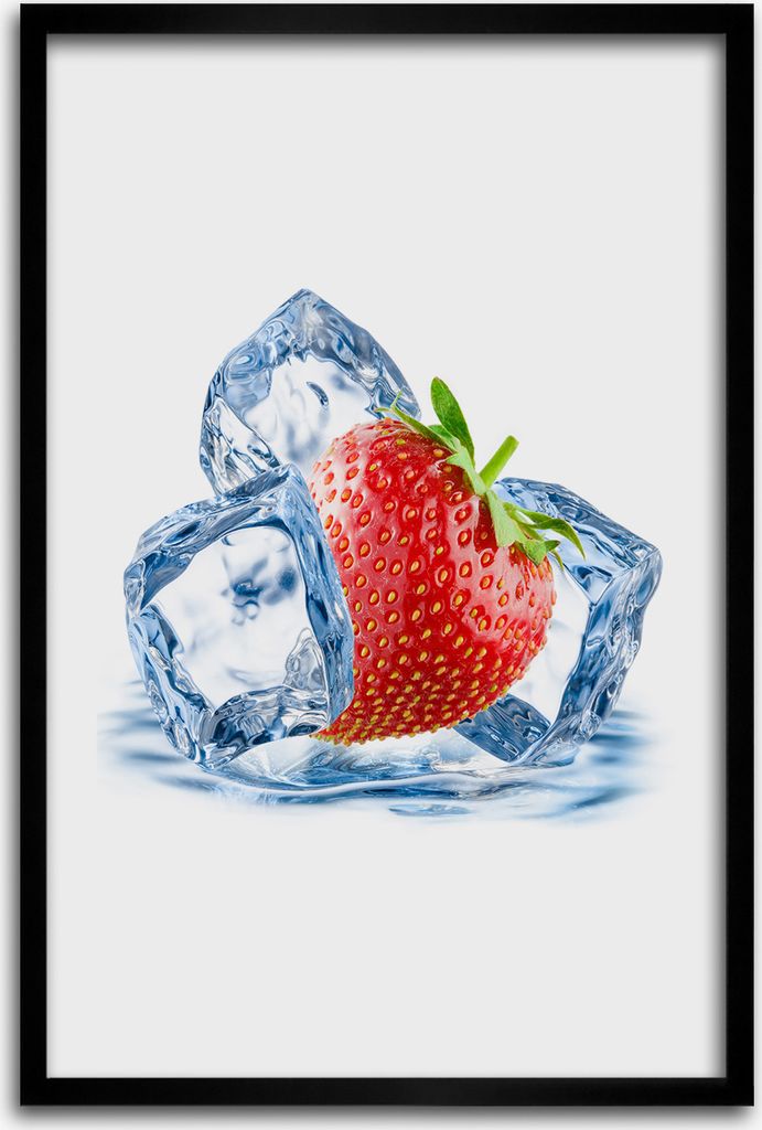 Bild - Bilderrahmen - 40 cm x 60 cm - MDF - Rahmen - Wandkunst - Erdbeere und Eis