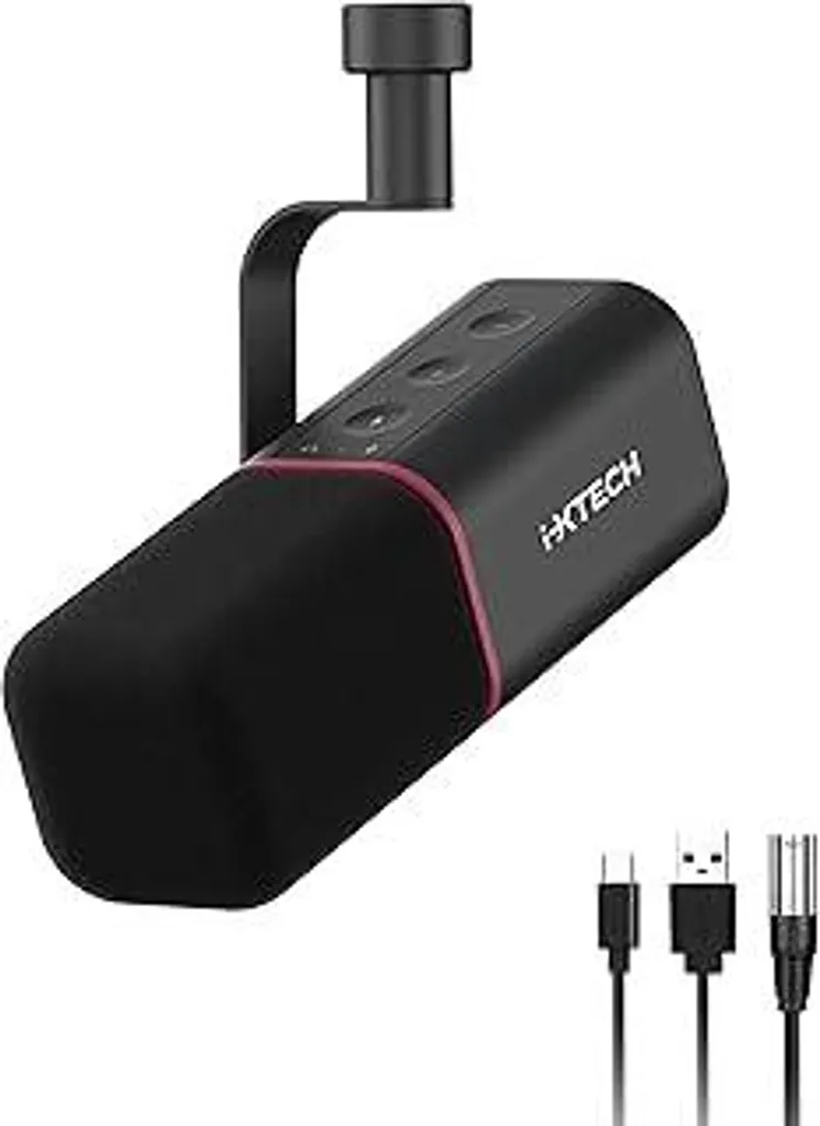 IXTECH Microfono dinamico cardioide RGB Microfono per canto USB XLR Microfono da studio Software Pulsante di silenziamento Microfono per podcasting Streaming Registrazione Gaming e voice-over Nero