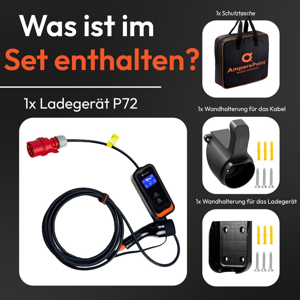 Ampere Point Mobile Wallbox 3,7kW - Tragbares E-Auto Ladegerät Mit 7,5m Kabel & App