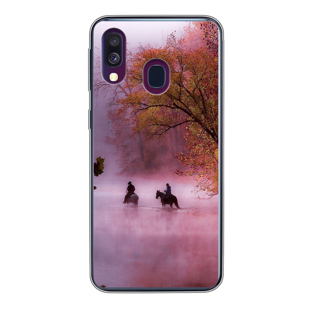MuchoWow Handyhülle Schutzhülle Hülle für Samsung Galaxy A40 Pferde - Nebel - Wald Silikon Softcase Handy Hülle - Handy-Tasche
