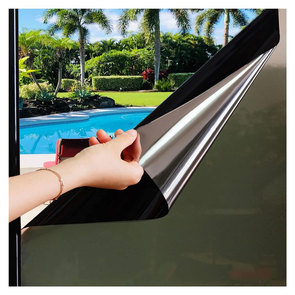 Fensterfolie - Spiegelfolie mit 90% Sichtschutz und UV-Schutz - für innen und außen - 59,5x400 cm - Schwarz Silber