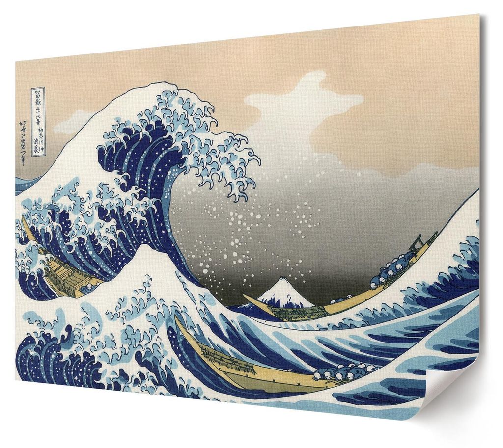 Die große Welle - Kunstdruck A4 - Malerei, Aquarell, Illustration- Wandbild für Wohnzimmer Schlafzimmer & Flur, Modernes Poster Wanddeko, Ungerahmt