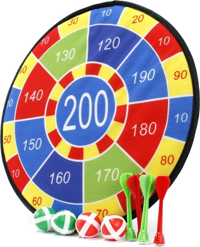 Kinder Klett-Dartscheibe Set - Sicheres Wurfspiel mit 4 Bällen & 4 Pfeilen - Motorikspielzeug