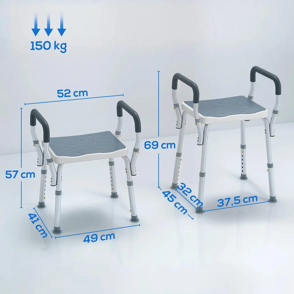 Tabouret de douche antidérapant avec pieds fixes pour senior - Bleu