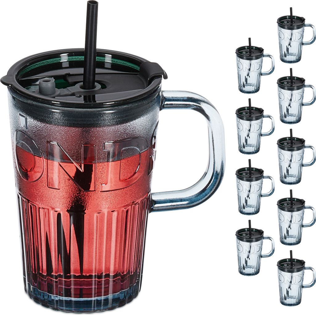Set da 10 bicchieri Relaxdays, bicchieri con coperchio e Immagine del prodotto 