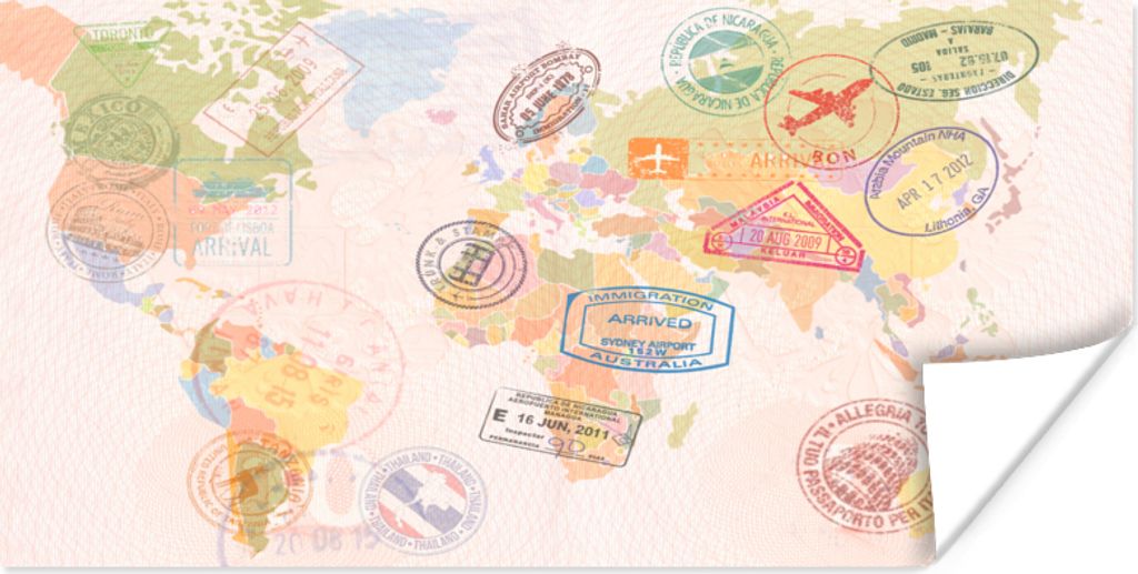 MuchoWow Poster Weltkarte - Briefmarken - Farben 40x20 cm - Poster für die Wand - Poster Schlafzimmer