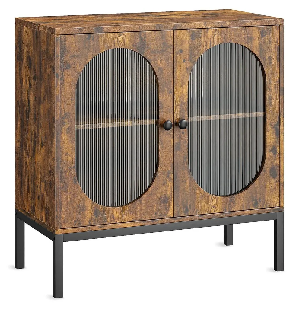 Buffet vitré en bois minimaliste marron avec de grandes étagères 140cm