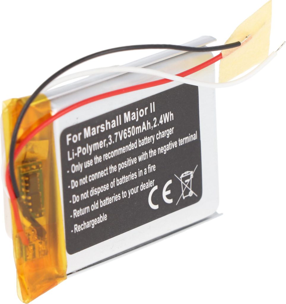 Akku passend für Marshall Major II, Li-Polymer, 3,7V, 650mAh, 2,4Wh, built-in, ohne Werkzeug