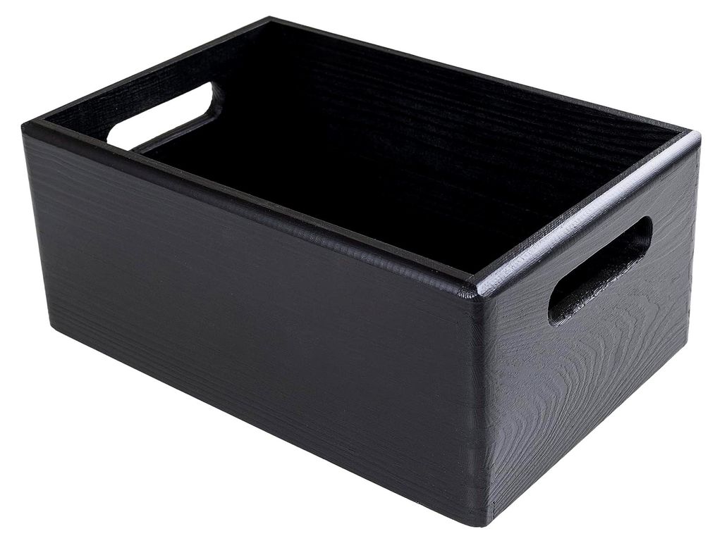 Schwarze Holzkiste Obstkiste Korb | 30x20x13cm (+/-1cm) | mit Griffen | ohne Deckel | Hölzerne Kiste für Dokumente, Wertsachen, Spielzeuge und We...