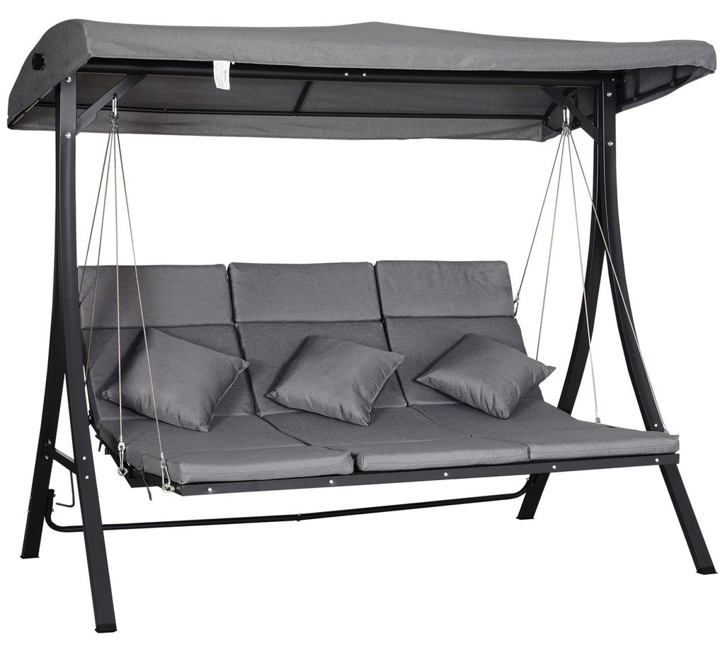 Hollywoodschaukel 3-Sitzer-Hollywoodschaukel, inkl. Kissen, wetterbeständig, Eisen, Polyester, Texteline, 200 x 115 x 168 cm, Schwarz, rutschfest