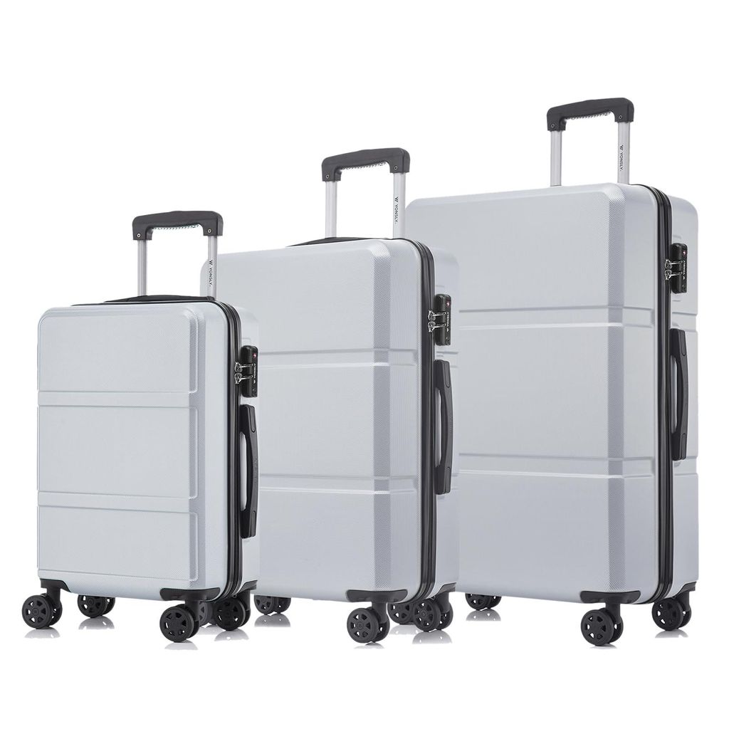 yonsly Premium Reisekoffer TSA-Schloss,YKK-Reißverschluss Hartschalen-Koffer Kabinenkoffer Rollkoffer Suitcase Handgepäck (Silber, M-L-XL-Set)