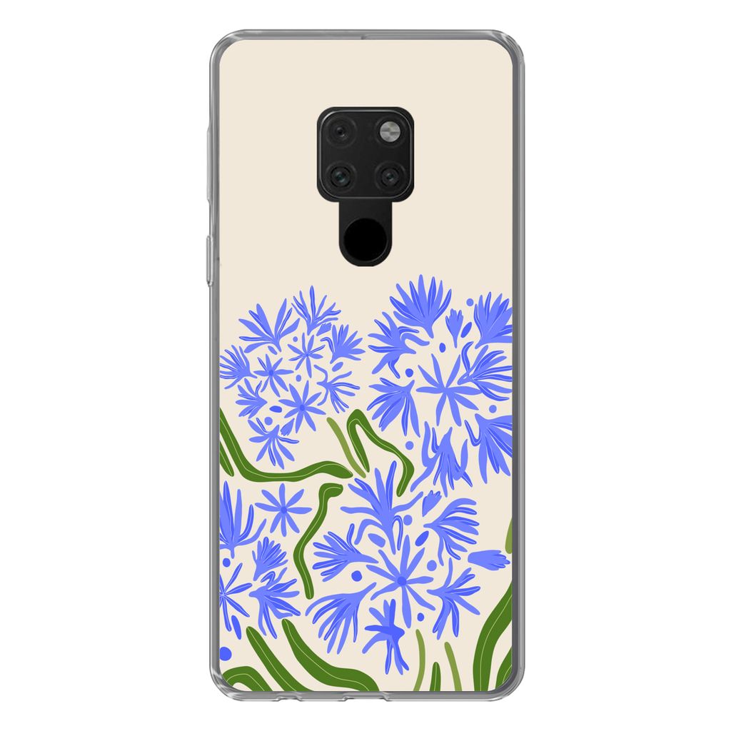 MuchoWow Handyhülle Schutzhülle Hülle für Huawei P40 Lite Blume - Blau - Blatt - Einfach Silikon Softcase Handy Hülle - Handy