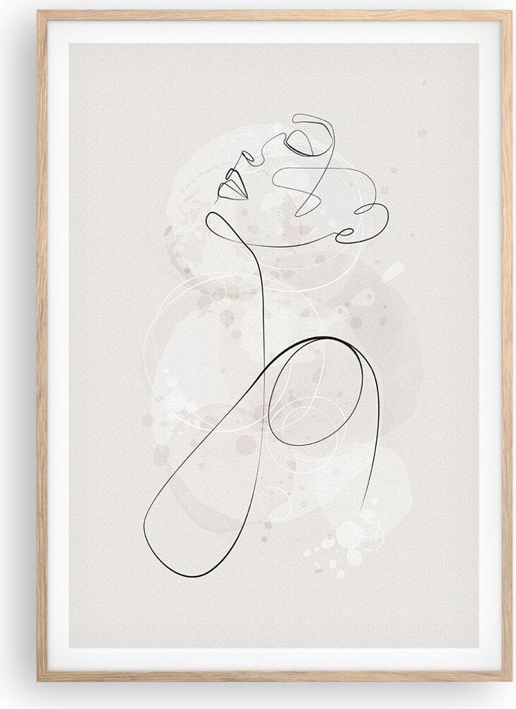 Gerahmtes Poster - Rahmen in heller Eiche - Frau eins Linie - 70x100 cm - Wand Bild - Wanddeko - Wandbilder - Kunstposter - Wandposter - Bilderrahm...