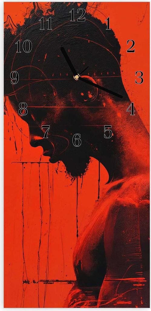 Wanduhr aus Glas mit Motiv Dunkelrotes Profil- 30 x 60 cm - inkl. Aufhängesystem