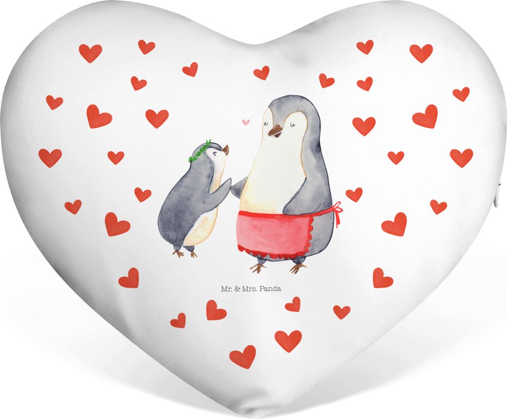 Mr. & Mrs. Panda Kuschelkissen Pinguin mit Kind - Weiß - Geschenk, dekoartikel, Herz Kissen, Vorbild Mama, Muttertag, Mom, Dekokissen, Sofakissen,...