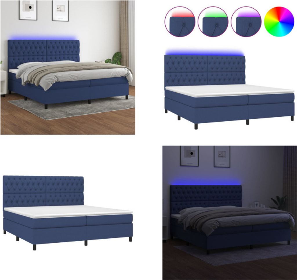 vidaXL Boxspringbett mit Matratze & LED Blau 200x200 cm Stoff - Boxspringbett - Boxspringbetten - Bett - Schlafzimmermöbel