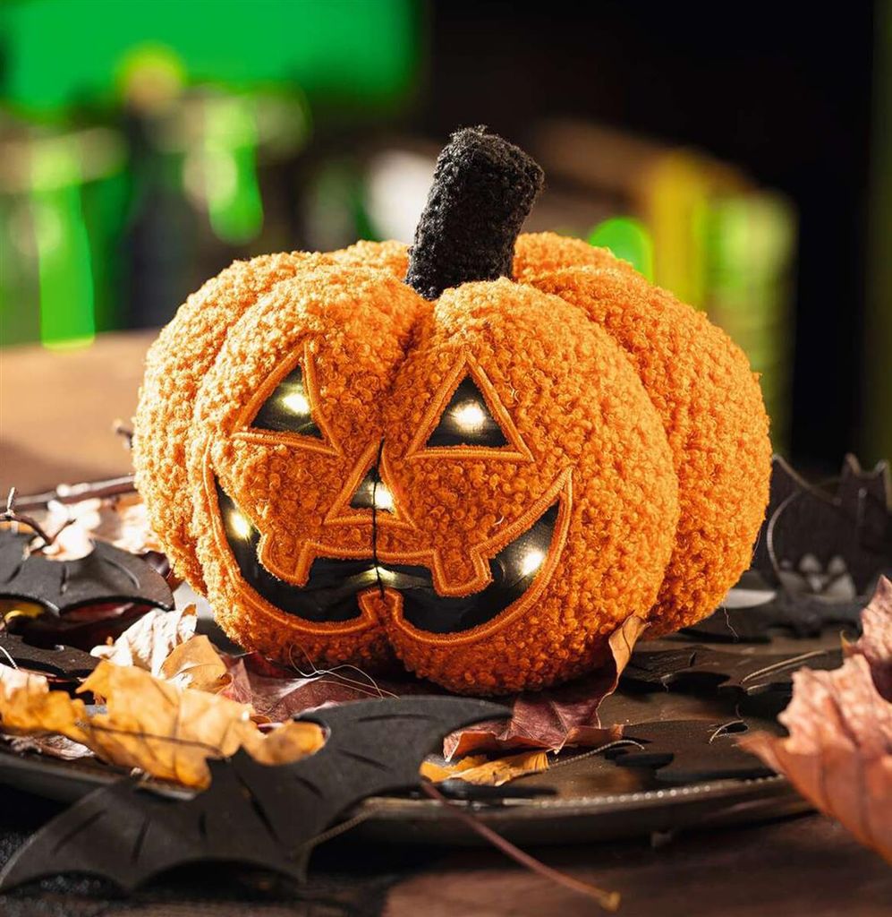 LED Deko "Halloween Kürbis" aus Teddystoff, Herbstdeko, Produktbild 