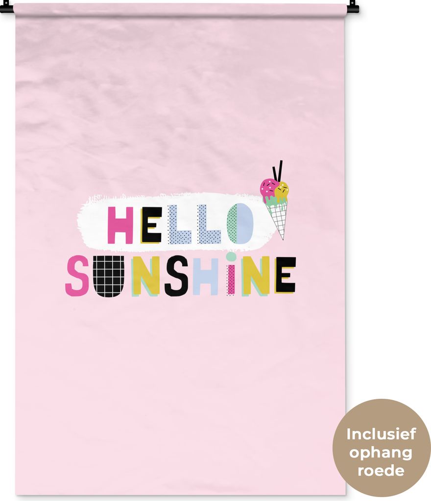 MuchoWow Wandteppich Wandbehang Sommer - Eiscreme - Pastell - Rosa 90x135 cm Tapisserie Dekoration Wandtuch - Baumwolle - Wandskulptur