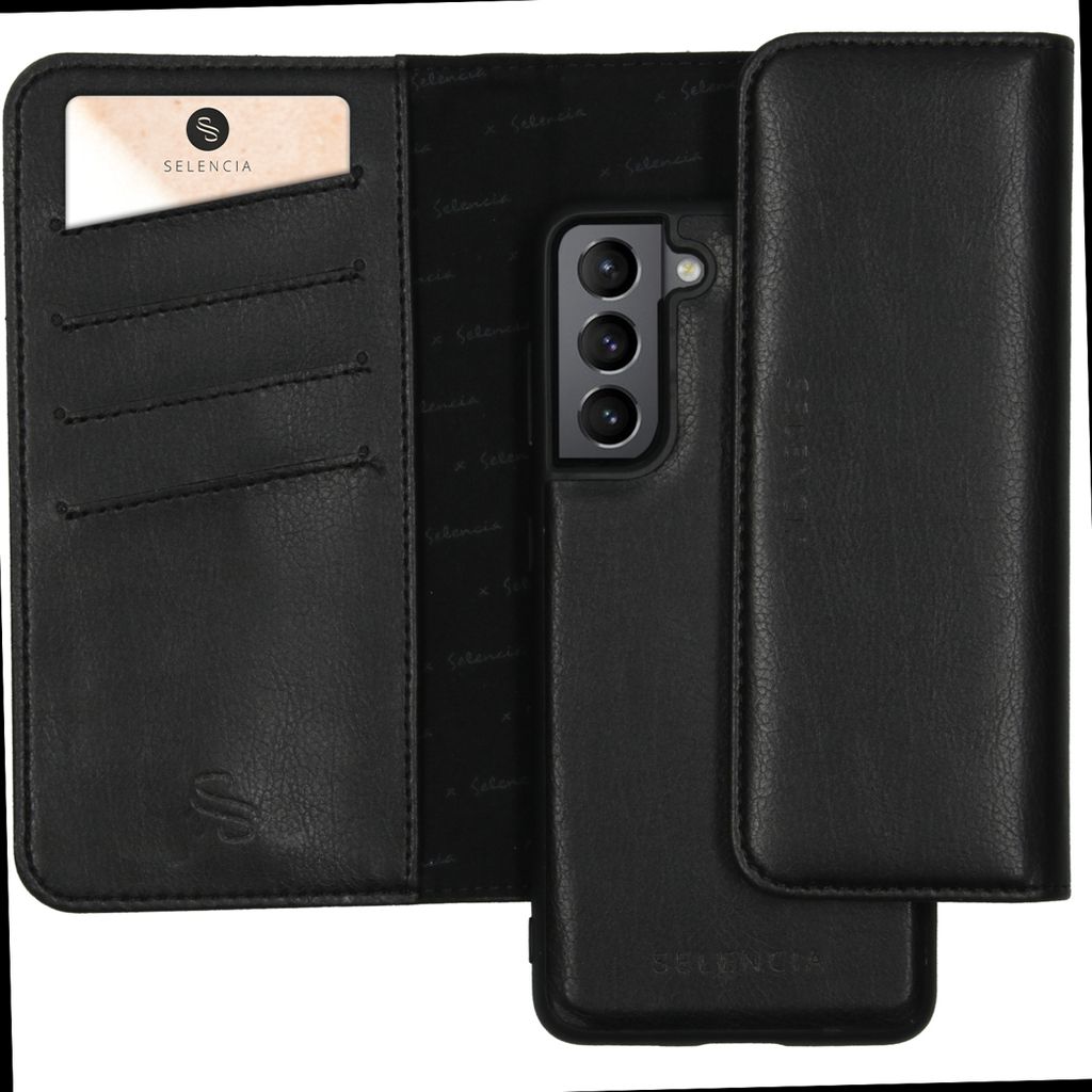 Selencia Eny Clutch Klapphülle aus veganem Leder mit herausnehmbarem Backcover Samsung Galaxy S21 Plus - Schwarz