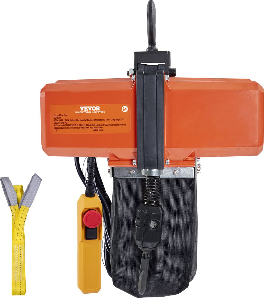 VEVOR Elektrischer Kettenzug, 1100 lbs Tragkraft, 15 ft Hubhöhe, 9,2 ft/min Geschwindigkeit, 230 V, einphasiger Brückenkran mit G100-Kette, 10 ft...
