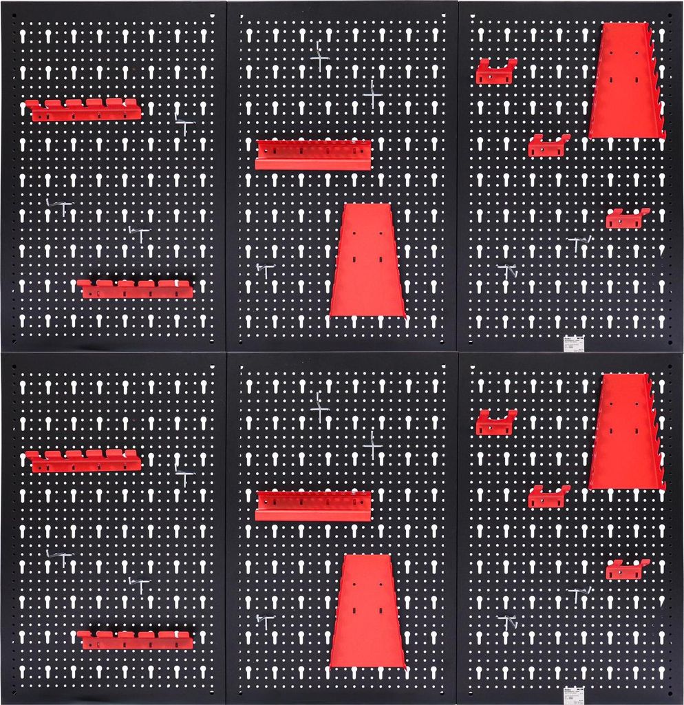 Belko Werkzeugwand Rot 2er Set 120x60 cm | Metall Pegboard inkl. 34-teiligem Haken & Regal | Werkstatt, Garage, Keller
