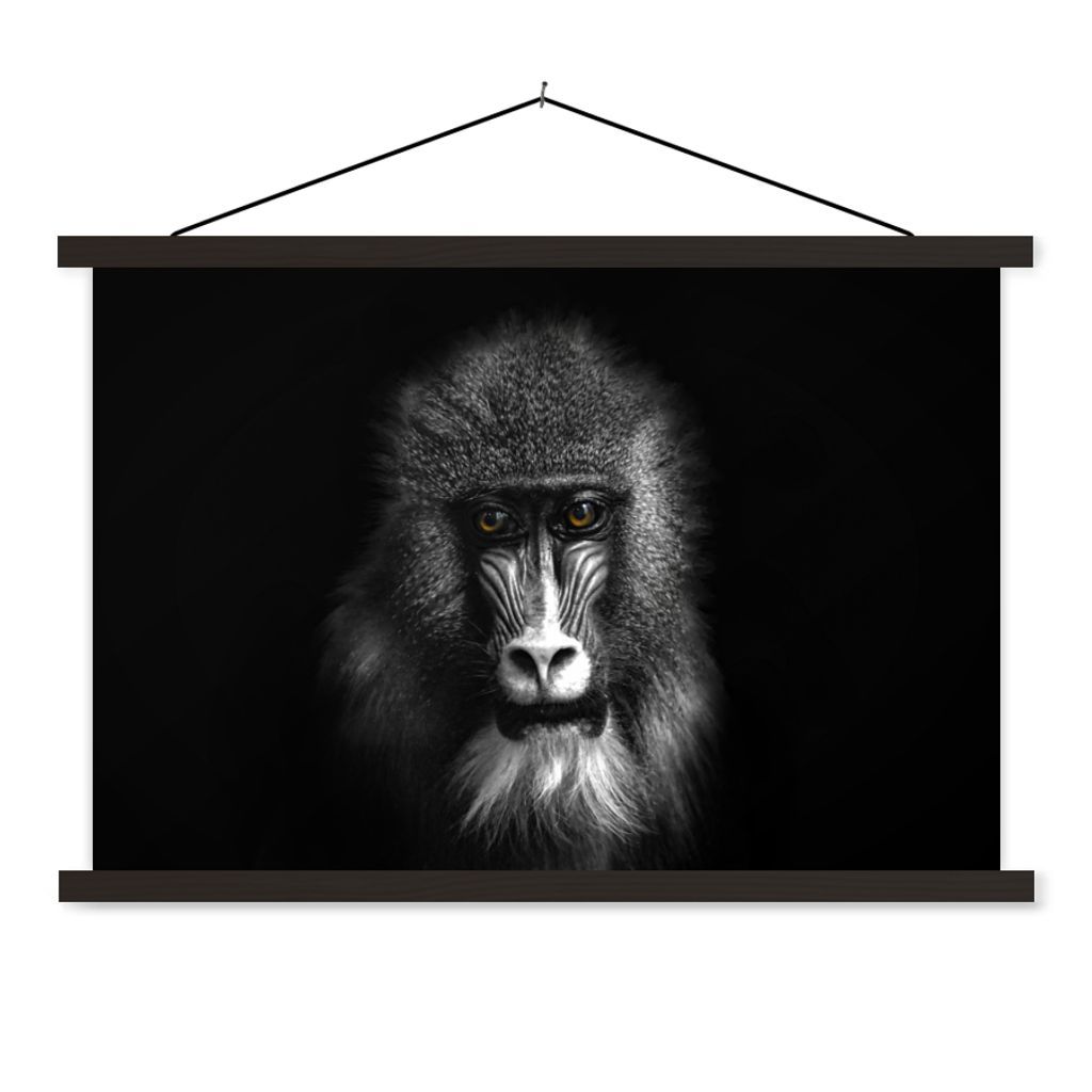 MuchoWow Textilposter Affe - Tiere - Augen - Braun - Schwarz und weiß 120x80 cm mit schwarzem Rahmen - Wanddeko