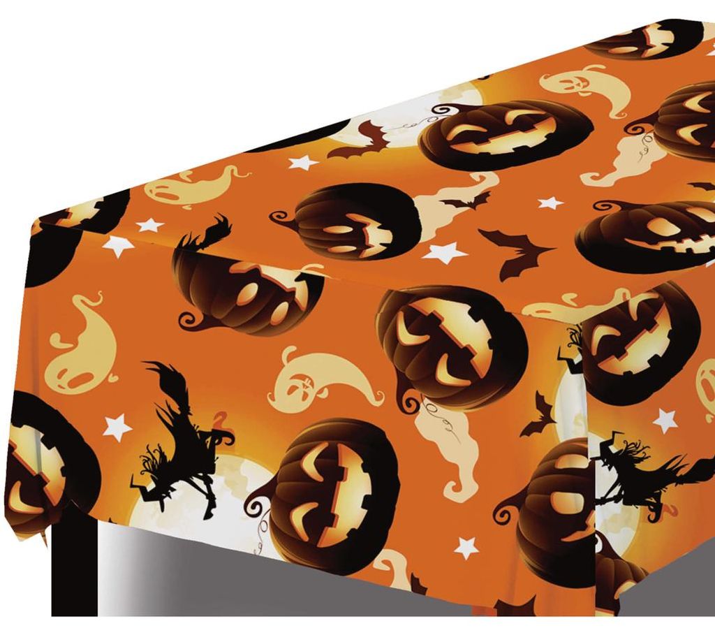 Kinderfreundliche Happy Halloween Kürbis Tischdecke als Produktbild 