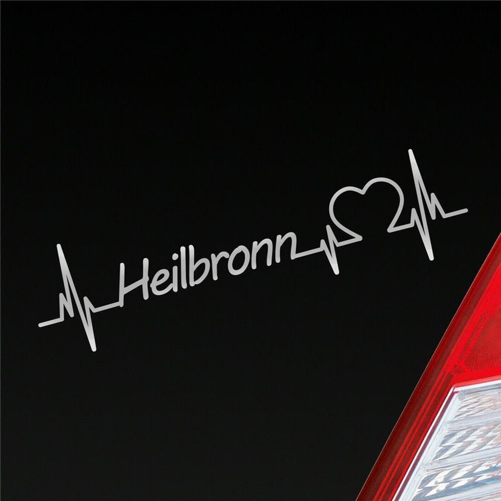 Auto Aufkleber Heilbronn Herz Herzschlag 19x5 cm Silber Sticker Heckscheibenaufkleber