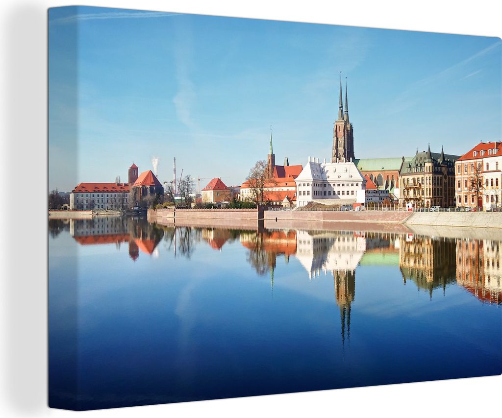 OneMillionCanvasses - Leinwandbilder - 140x90 cm, Spiegelung der Stadt Wroclaw in Polen, Wandbilder Kunstdruck Wanddekoration