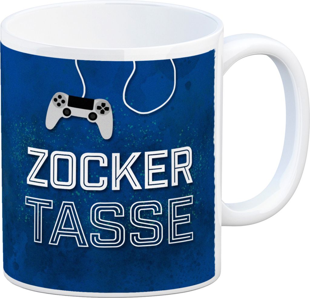 Zocker Kaffeebecher mit Controller Motiv und Spruch: Zocker Tasse Nerd Spiel