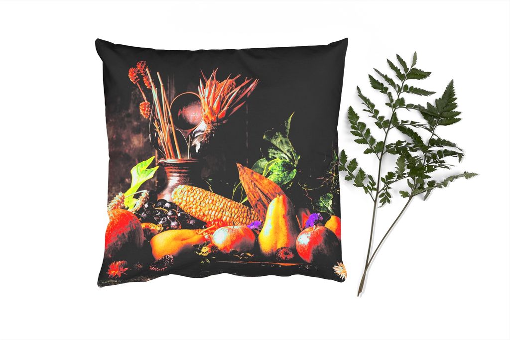 MuchoWow Zierkissen Sofakissen Wohnzimmer Dekokissen 40x40 cm Gemüse - Obst - Rustikal - Tisch - Foto Kissen - Schlafzimmer Dekoration