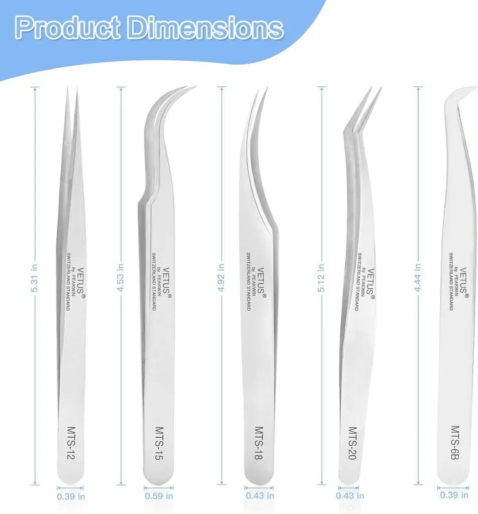 Set de 5 pinces pour extension de cils en inox argent pour pose de volume - 6